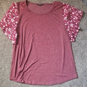 Women's Pink Floral Sleeve Top